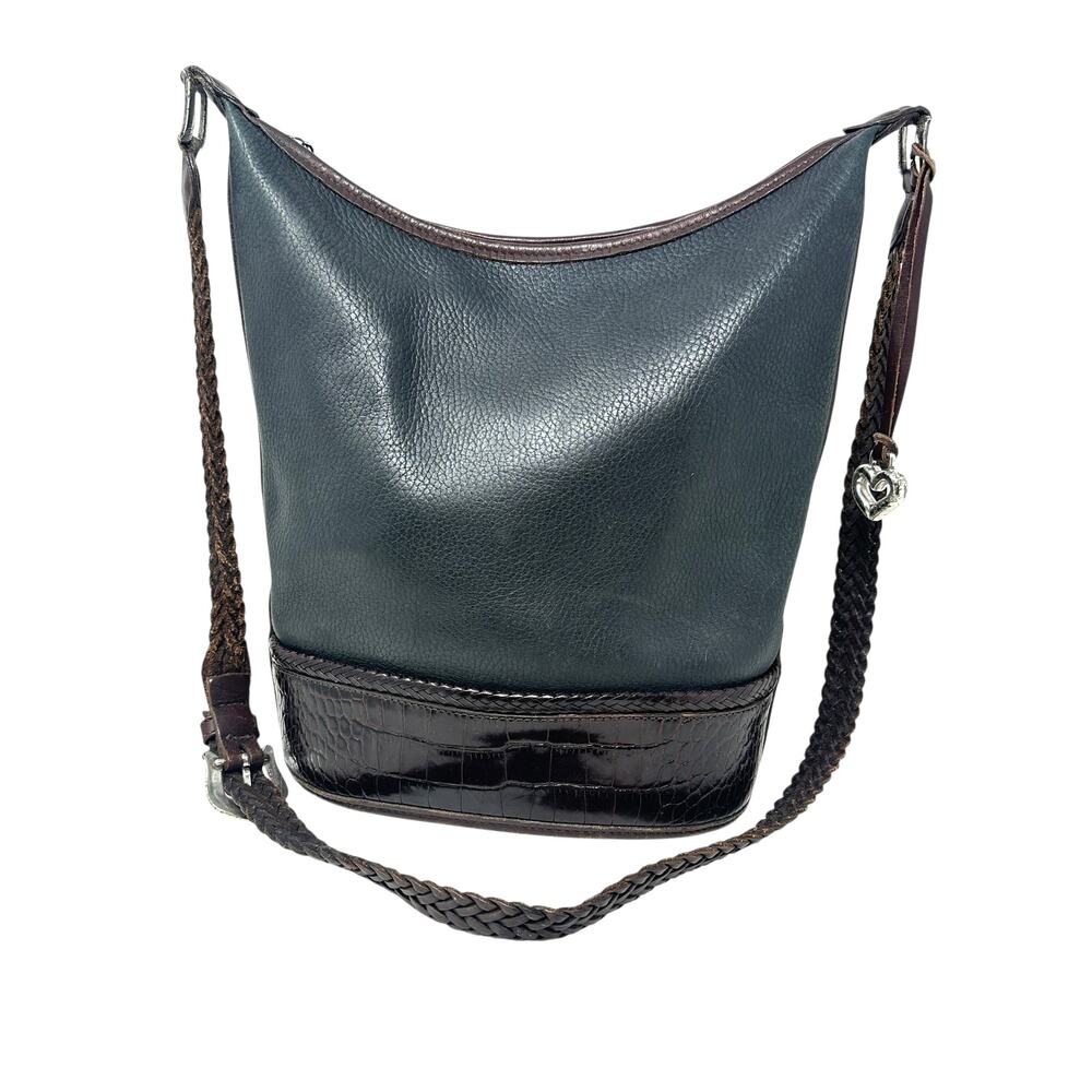 Brighton Bucket Bag‎ Vintage Large Crossbody Pebbled Leather Black Brown
